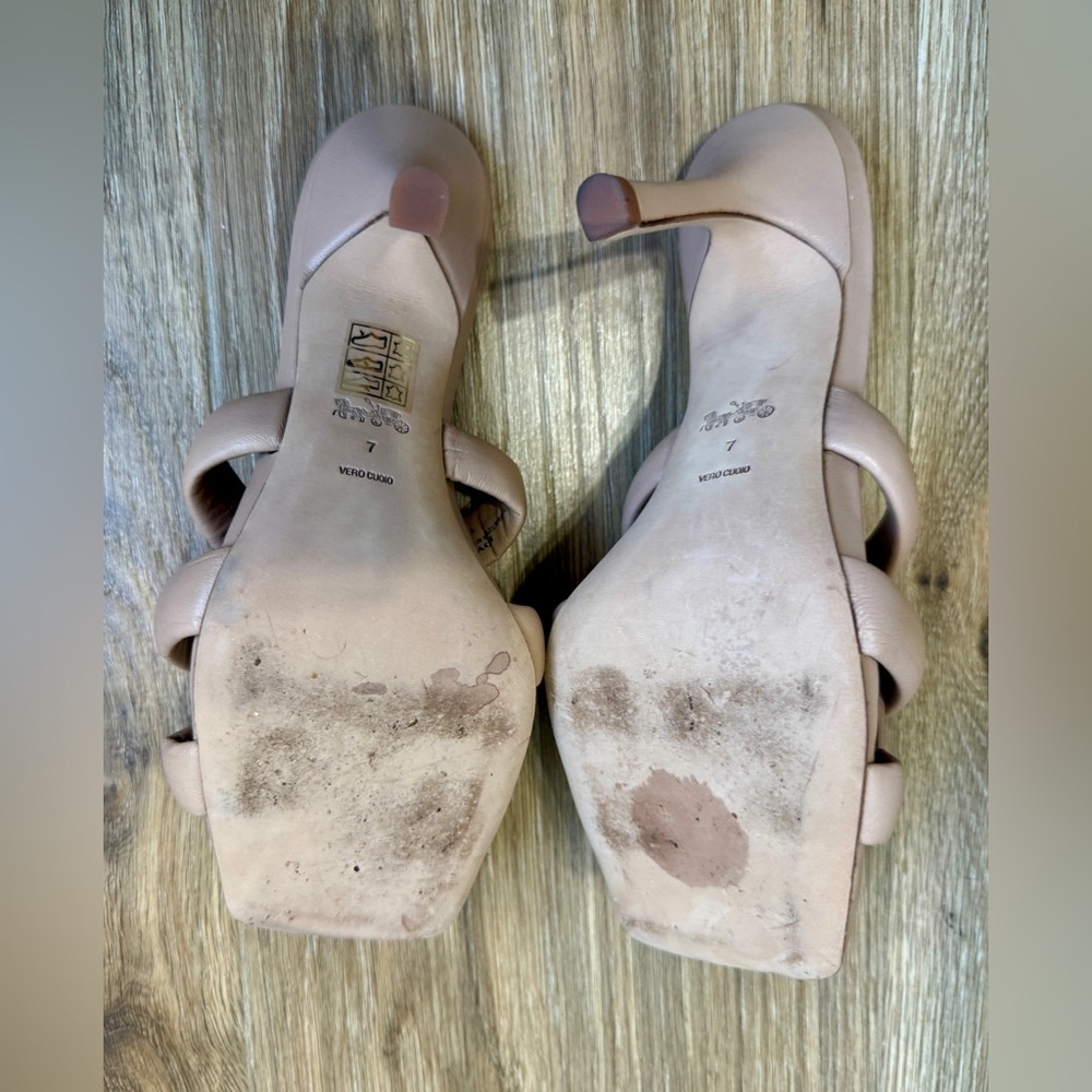 Coach Blush Nude Leather Knotted Mule Heels Square Toe Size 7 - Picture 4 of 9